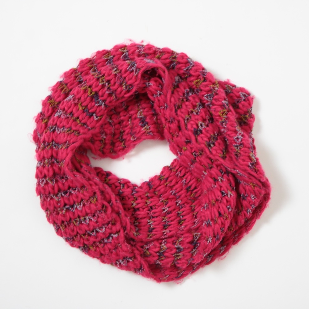 Women Rose Red Multicolor Chunky Knit Infinity Scarf